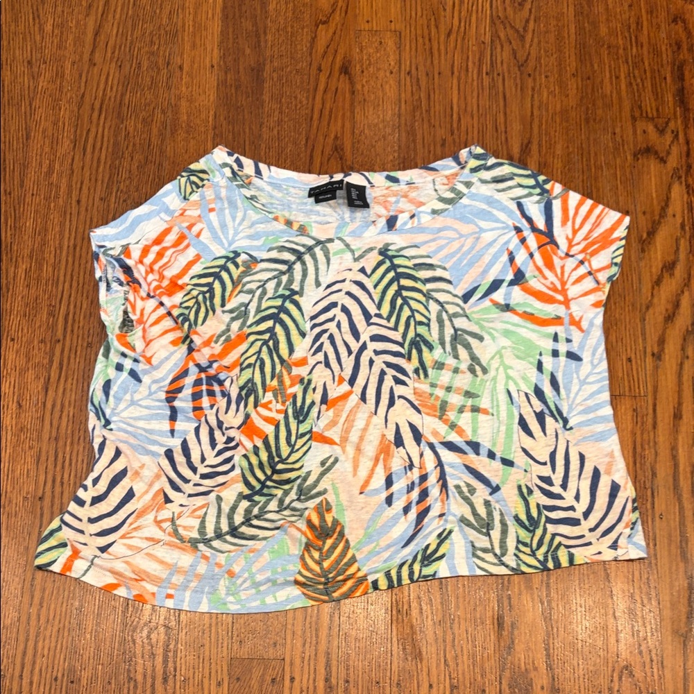 Tahari Tropical Print 100% Linen Boxy Tee – Women’s L